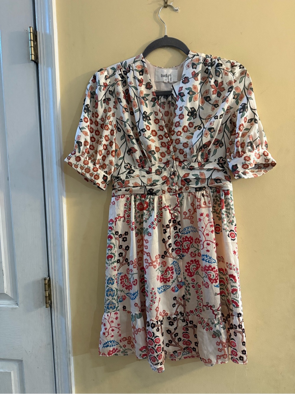 ba&sh Cream Floral Print Short Dress, XS
